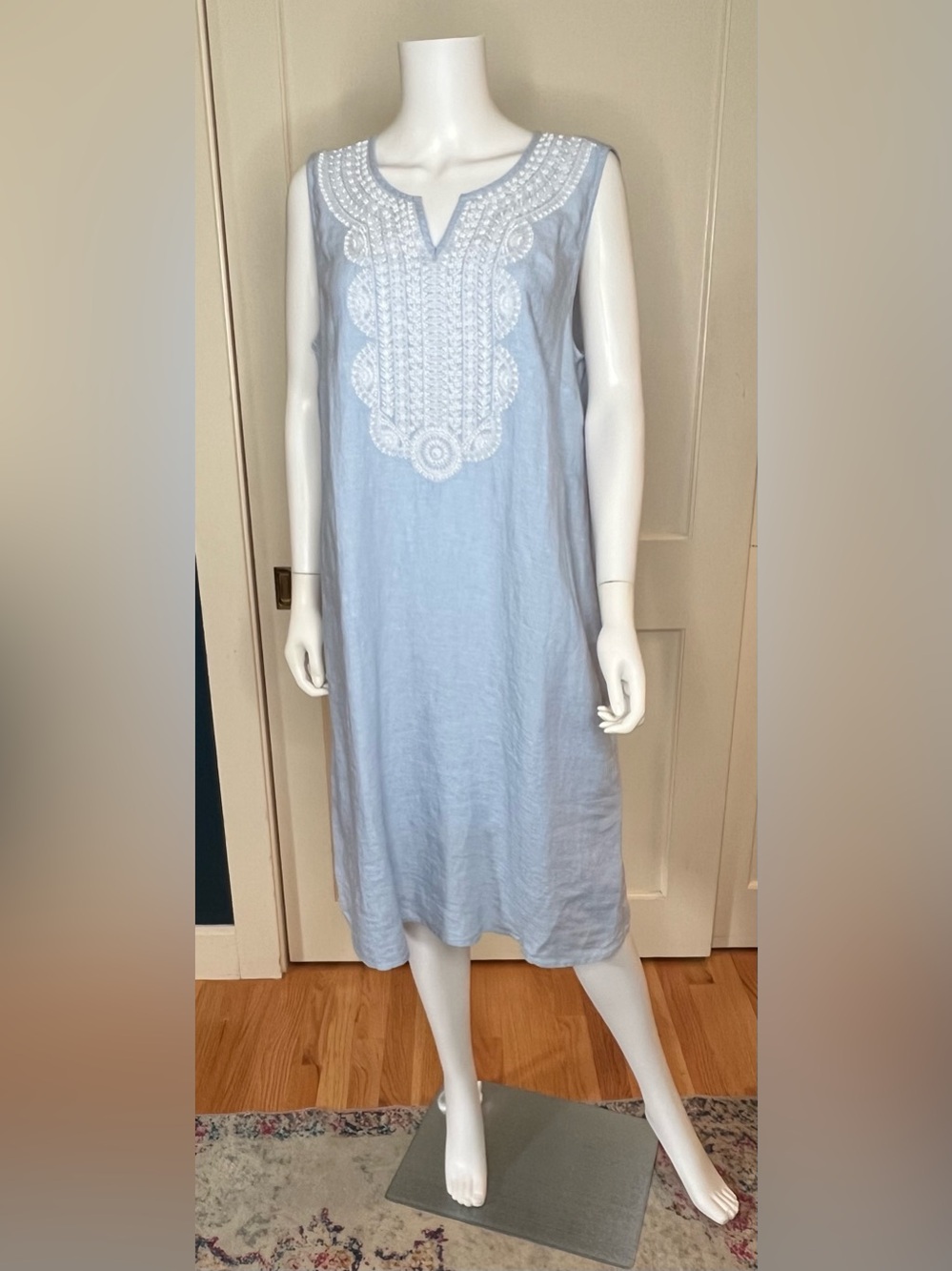 J Jill Love Linen Pale Blue Dress with Beading, Sz Large Tall, NWT